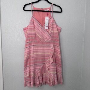 Parker Jay Sleeveless Fitted Ruffle Front Mini Dress in Sunset‎ Stripe SZ 12